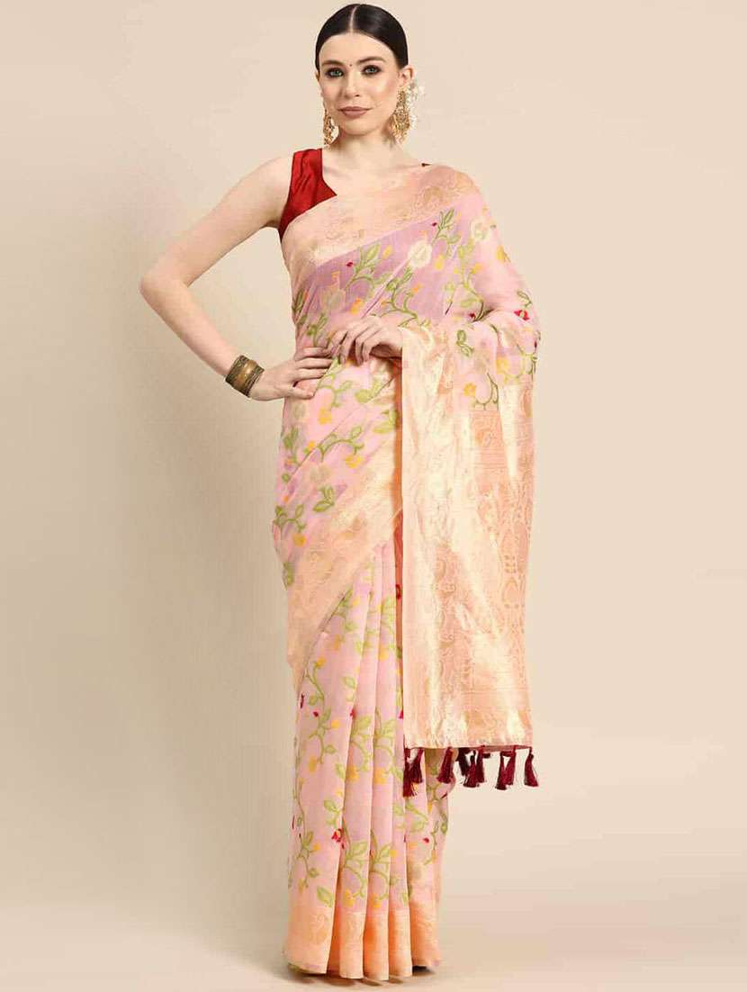 women's floral peach colored saree