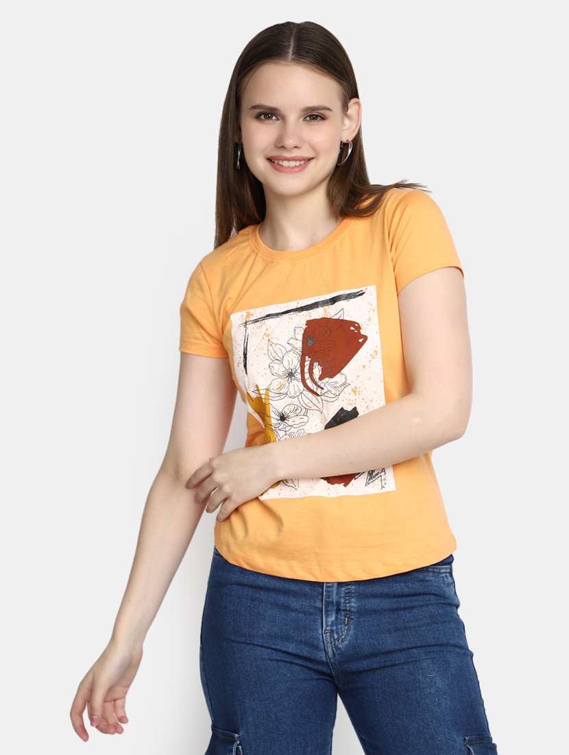 women's front print round neck t-shirt