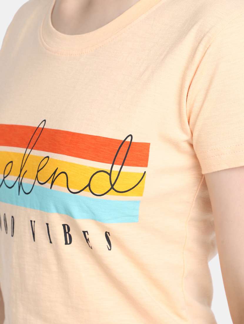 women's chest print crew neck t-shirt - 20278182 -  Standard Image - 5