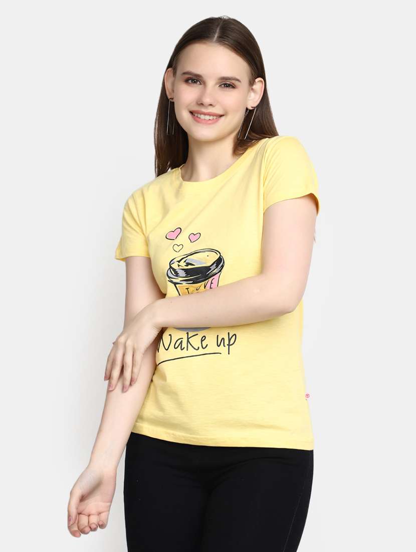 women's front print round neck t-shirt