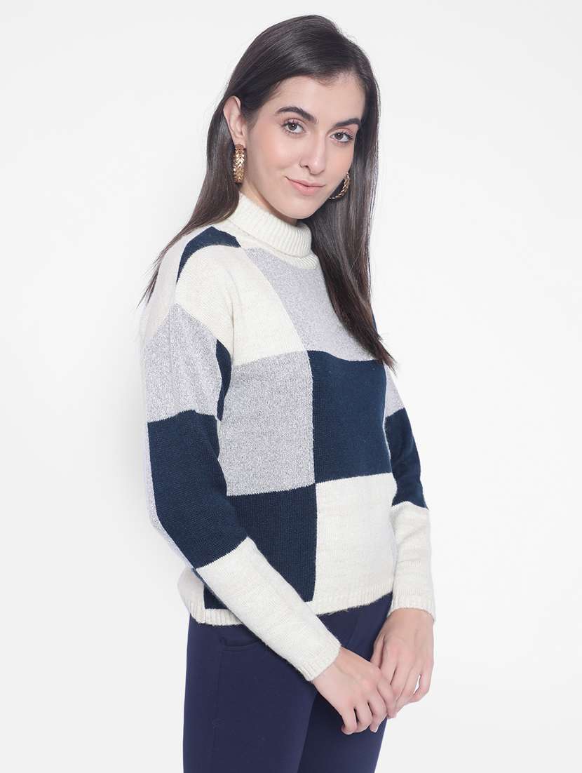 women multi color block poly blend regular pullover - 20280344 - Standard Image - 3