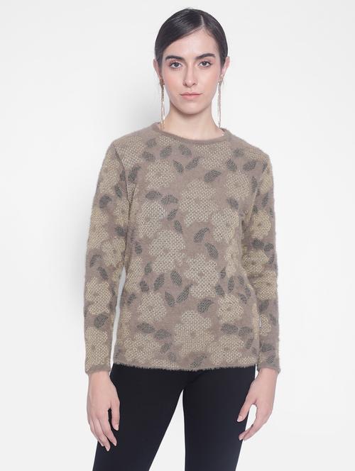 women brown floral nylon regular pullover - 20280347 - Standard Image - 0