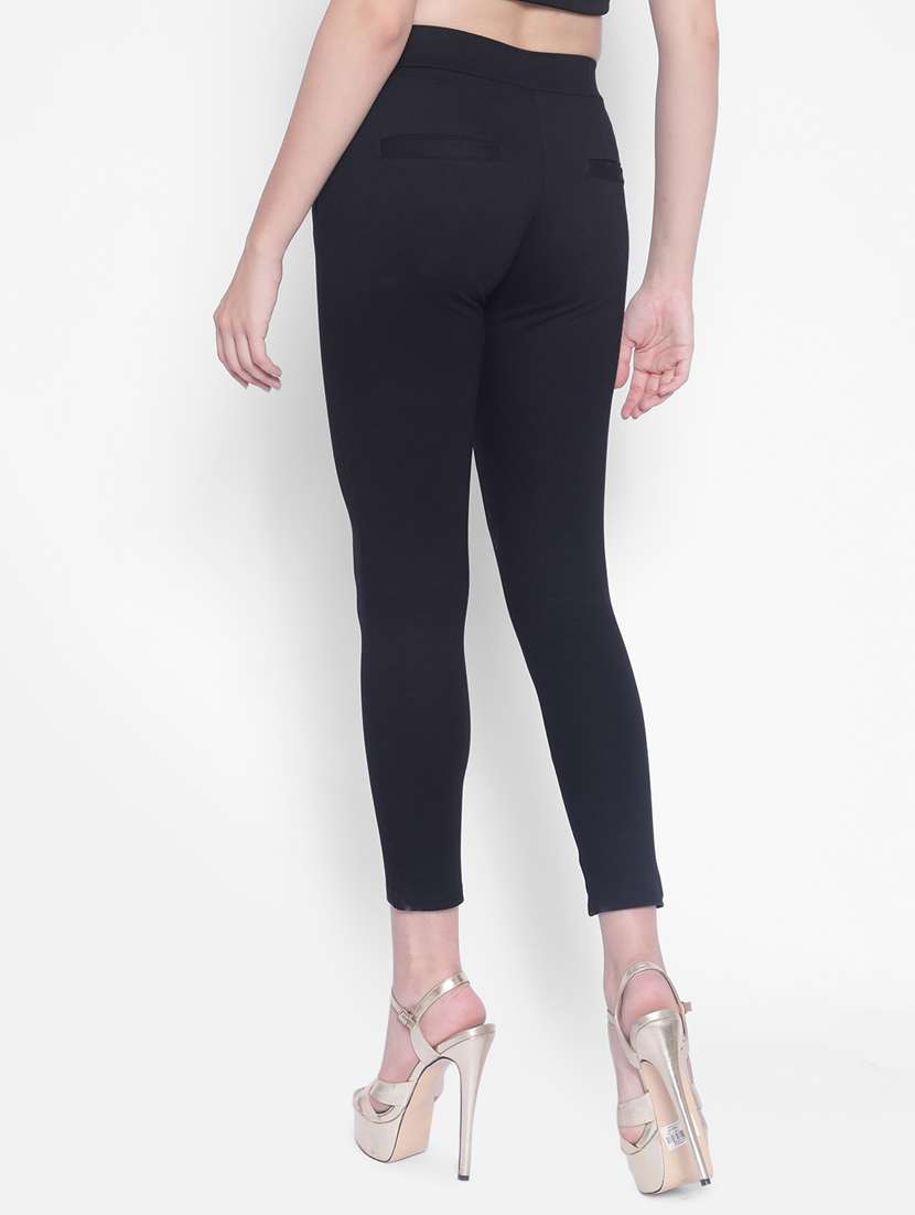 black rayon solid jegging - 20280355 -  Standard Image - 3