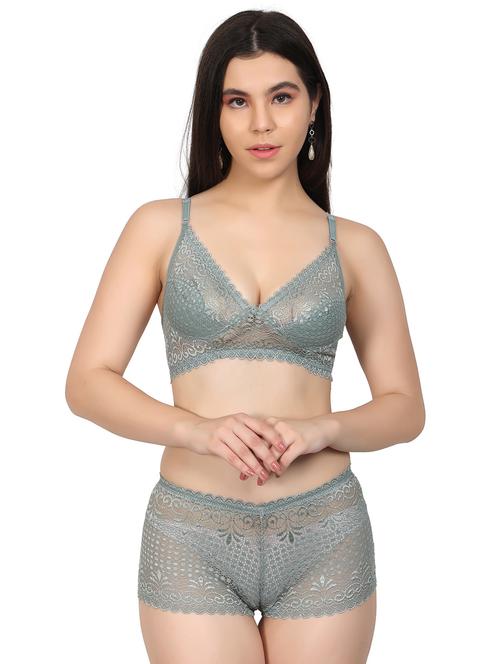green nylon bra and panty set - 20280441 - Standard Image - 0