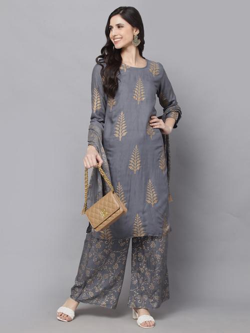 grey colored kurta palazzo set - 20280620 -  Standard Image - 0