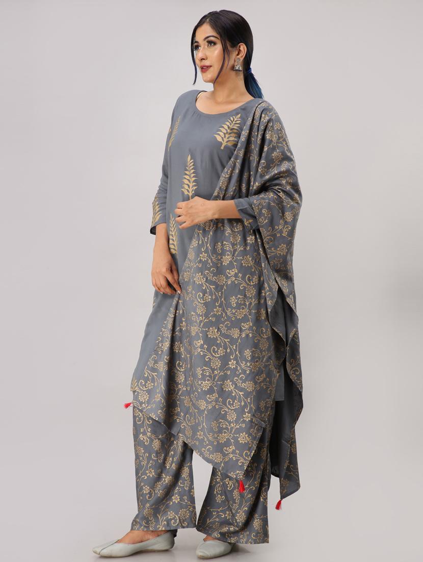 grey colored kurta palazzo set - 20280622 -  Zoom Image - 0