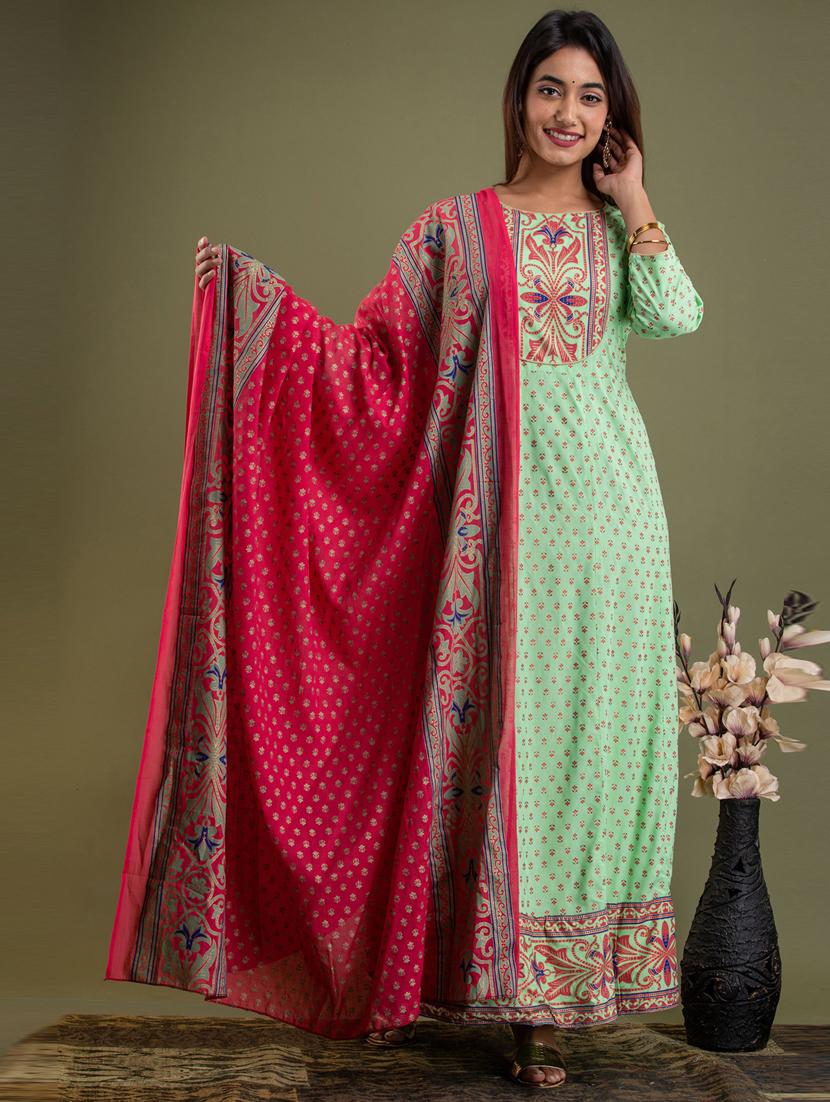 neo mint colored kurta dupatta set - 20280694 -  Zoom Image - 0