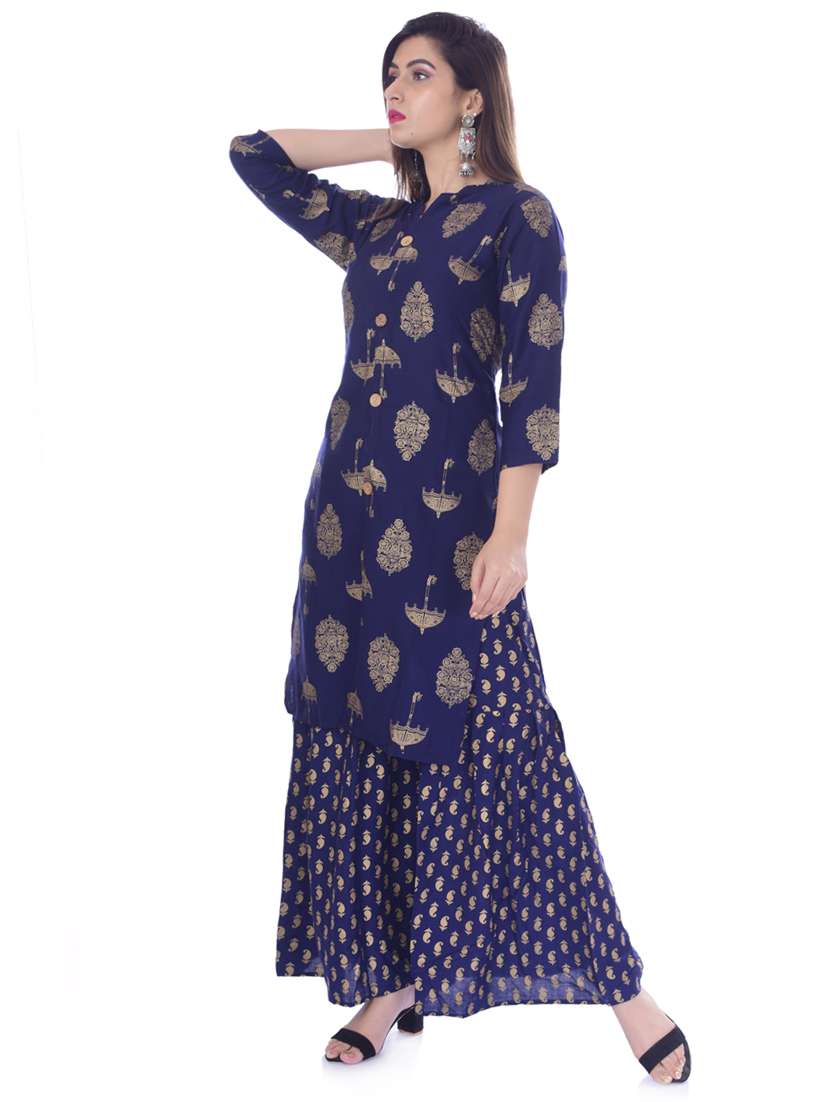 navy blue colored kurta sharara set - 20280733 - Zoom Image - 0