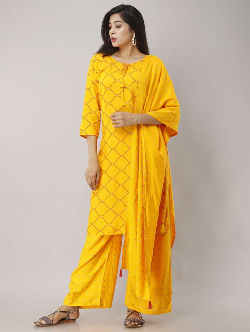 yellow colored kurta palazzo set - 20280735 -  Zoom Image - 0