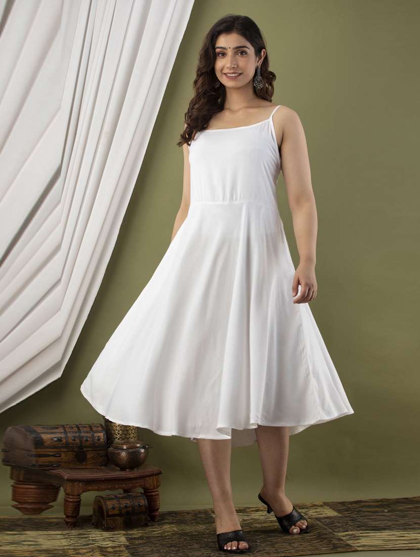 white solid shoulder strap fit & flare dress - 20281194 -  Zoom Image - 0