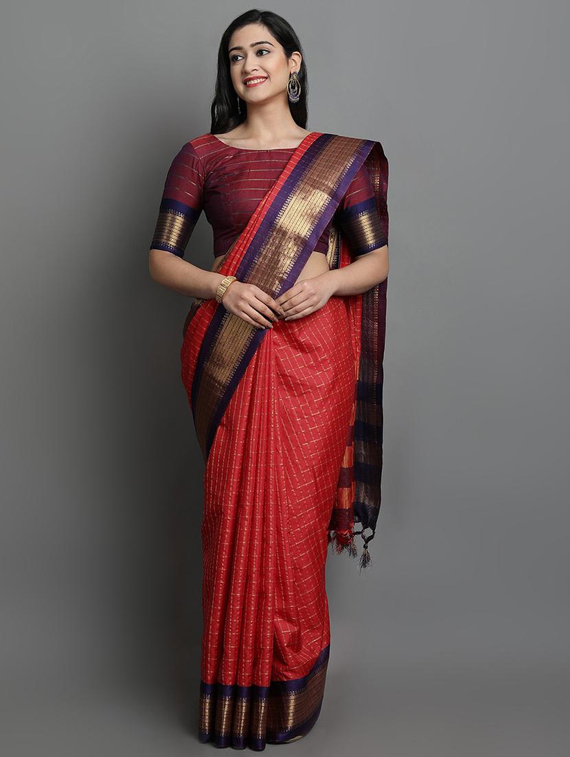 women's self design red colored saree with blouse - 20282011 -  Zoom Image - 0