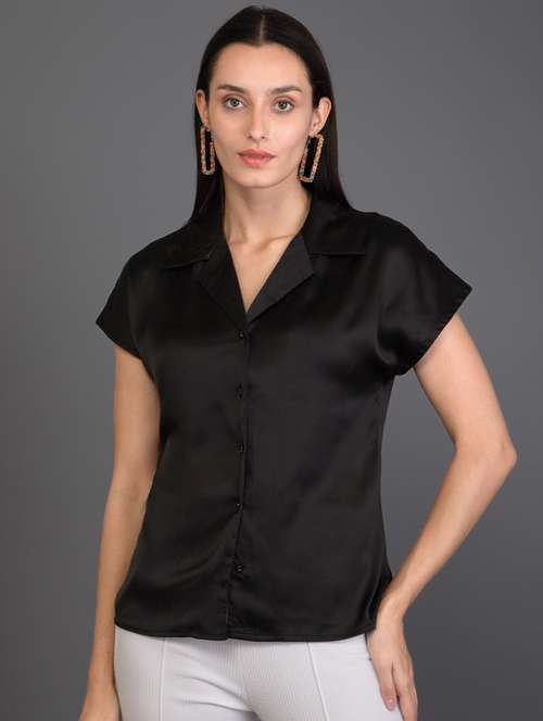 black satin lapel neck  shirt