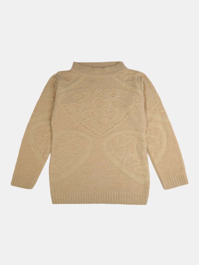 girls round neck self-designed regular sweater - 20282402 - Zoom Image - 0
