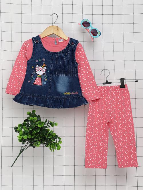 girls printed detailed top & pant set - 20282555 - Standard Image - 0