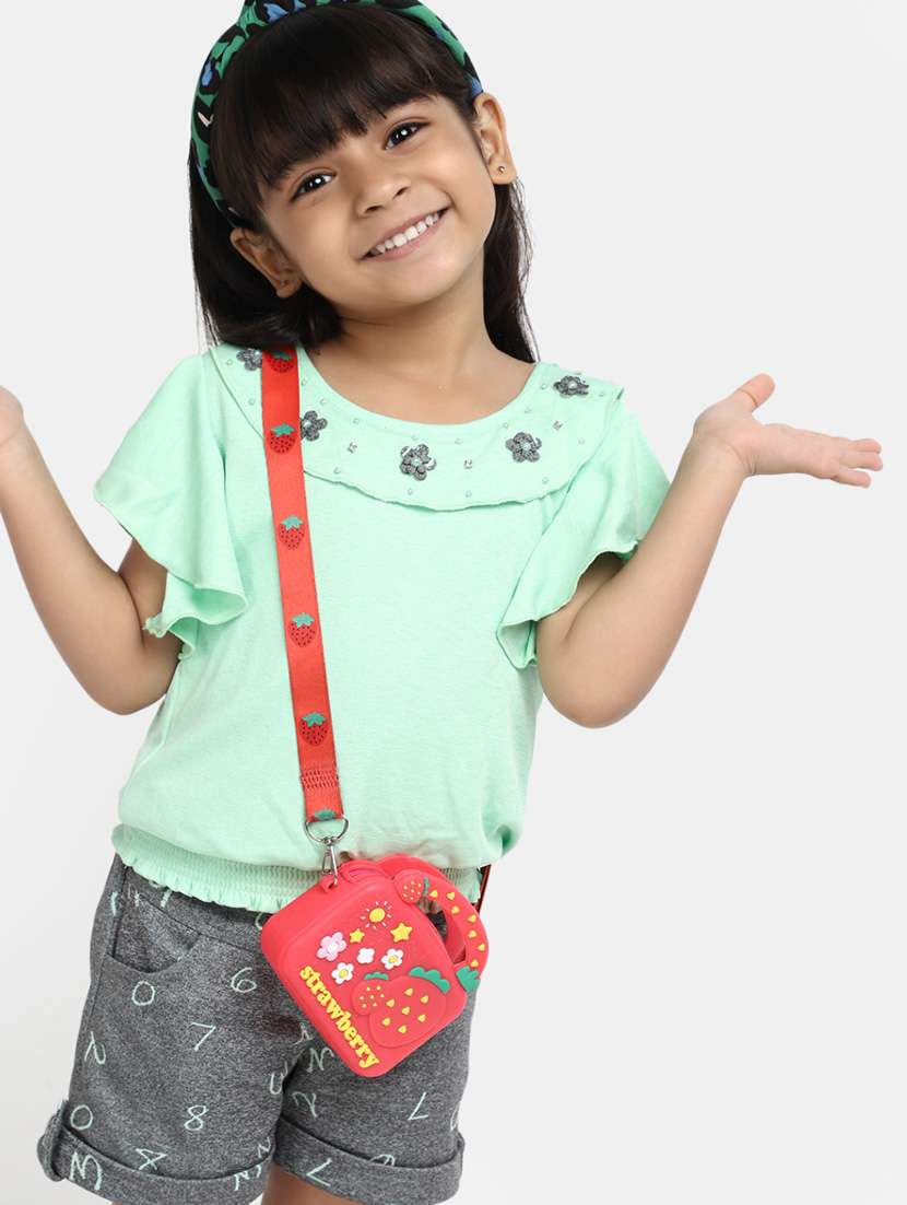 girls neck detailed top & printed shorts set - 20282600 -  Standard Image - 3