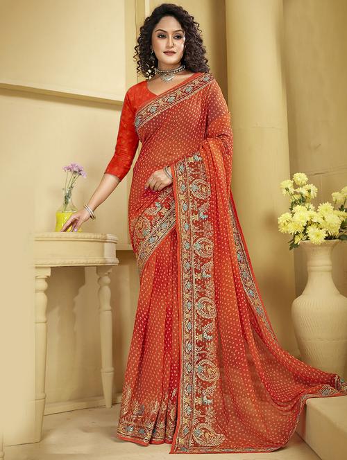 red colored bandhani saree with blouse - 20282763 - Standard Image - 0
