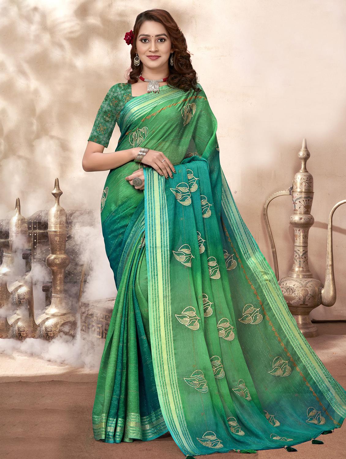 green colored printed  saree with blouse - 20282771 -  Zoom Image - 0