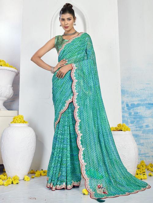 turquoise colored bandhani saree - 20282773 - Standard Image - 0