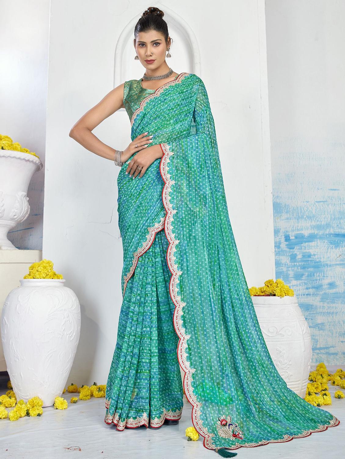 turquoise colored bandhani saree - 20282773 - Zoom Image - 0