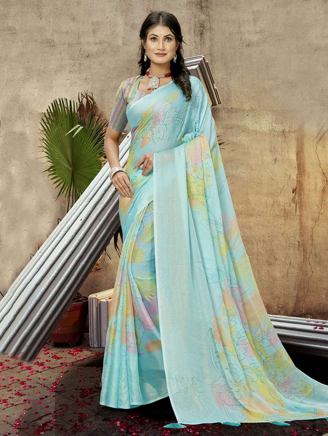 light blue colored printed  saree with blouse - 20282790 -  Zoom Image - 0