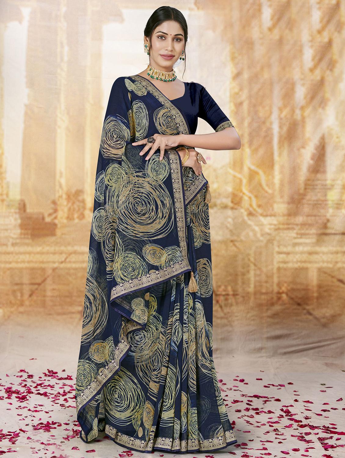 navy printed saree  with blouse - 20282798 -  Zoom Image - 0