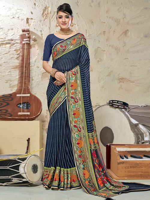 navy printed saree - 20282804 - Standard Image - 0
