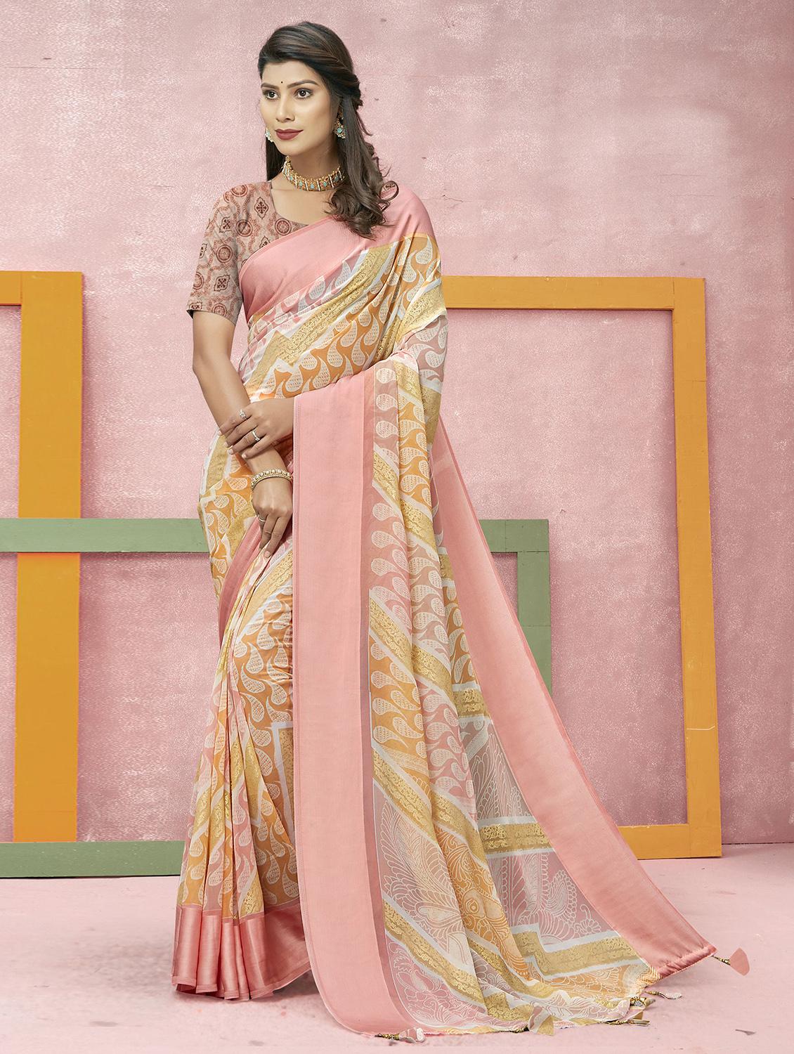 pink printed saree  with blouse - 20282835 -  Zoom Image - 0