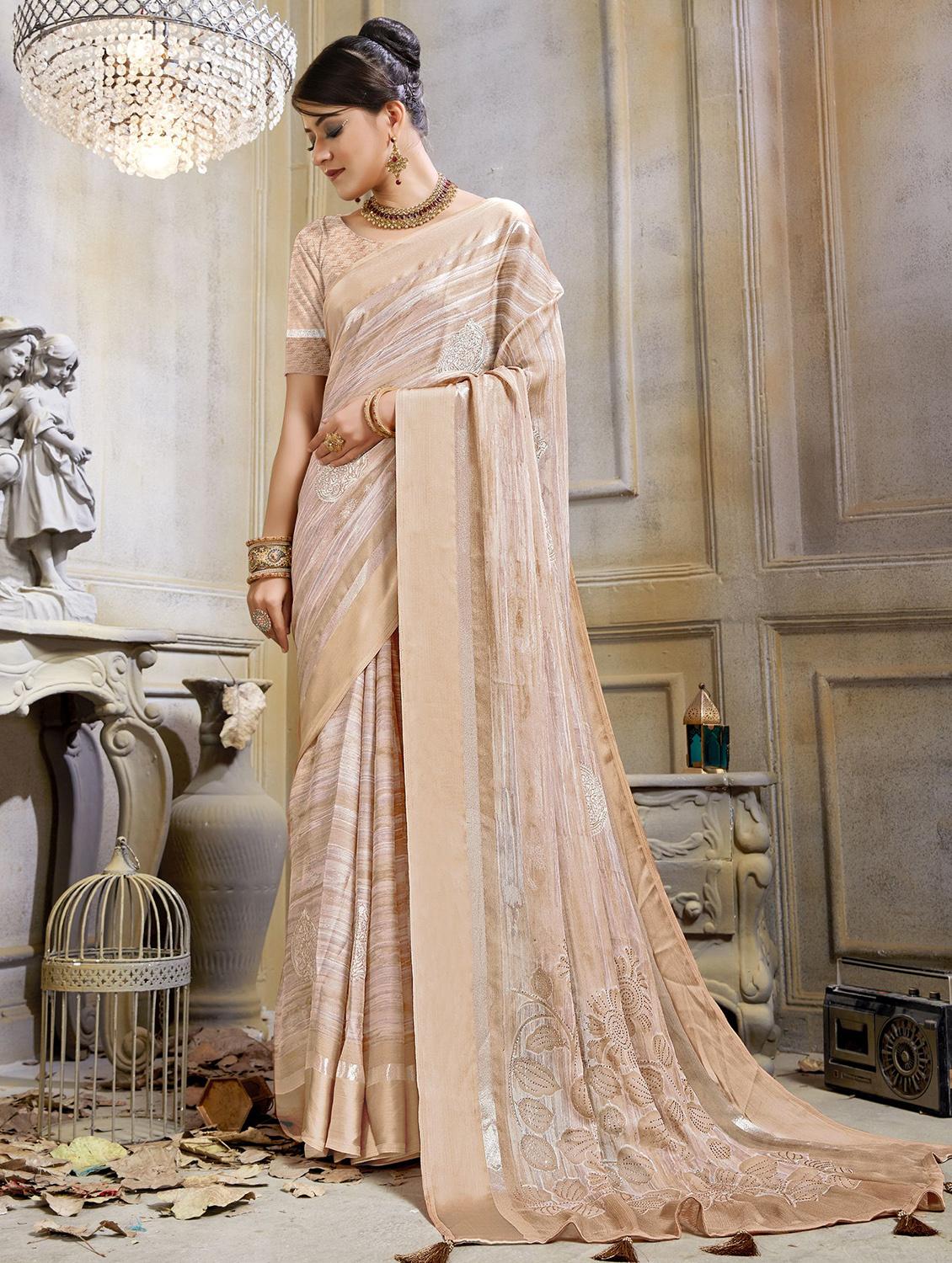 beige printed saree  with blouse - 20282837 -  Zoom Image - 0