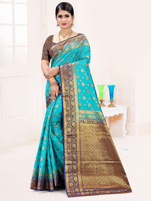 turquoise colored banarasi saree - 20282947 - Standard Image - 0