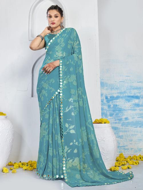 sea green colored printed saree - 20283114 - Standard Image - 0