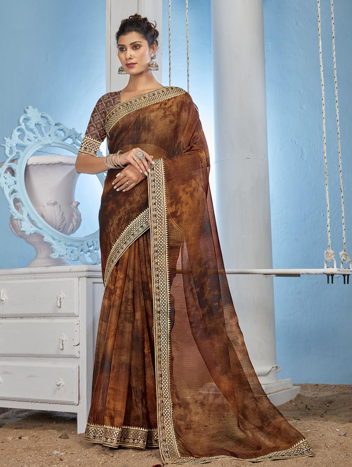 women's bordered royal blue colored saree with blouse - 20283120 - Zoom Image - 0
