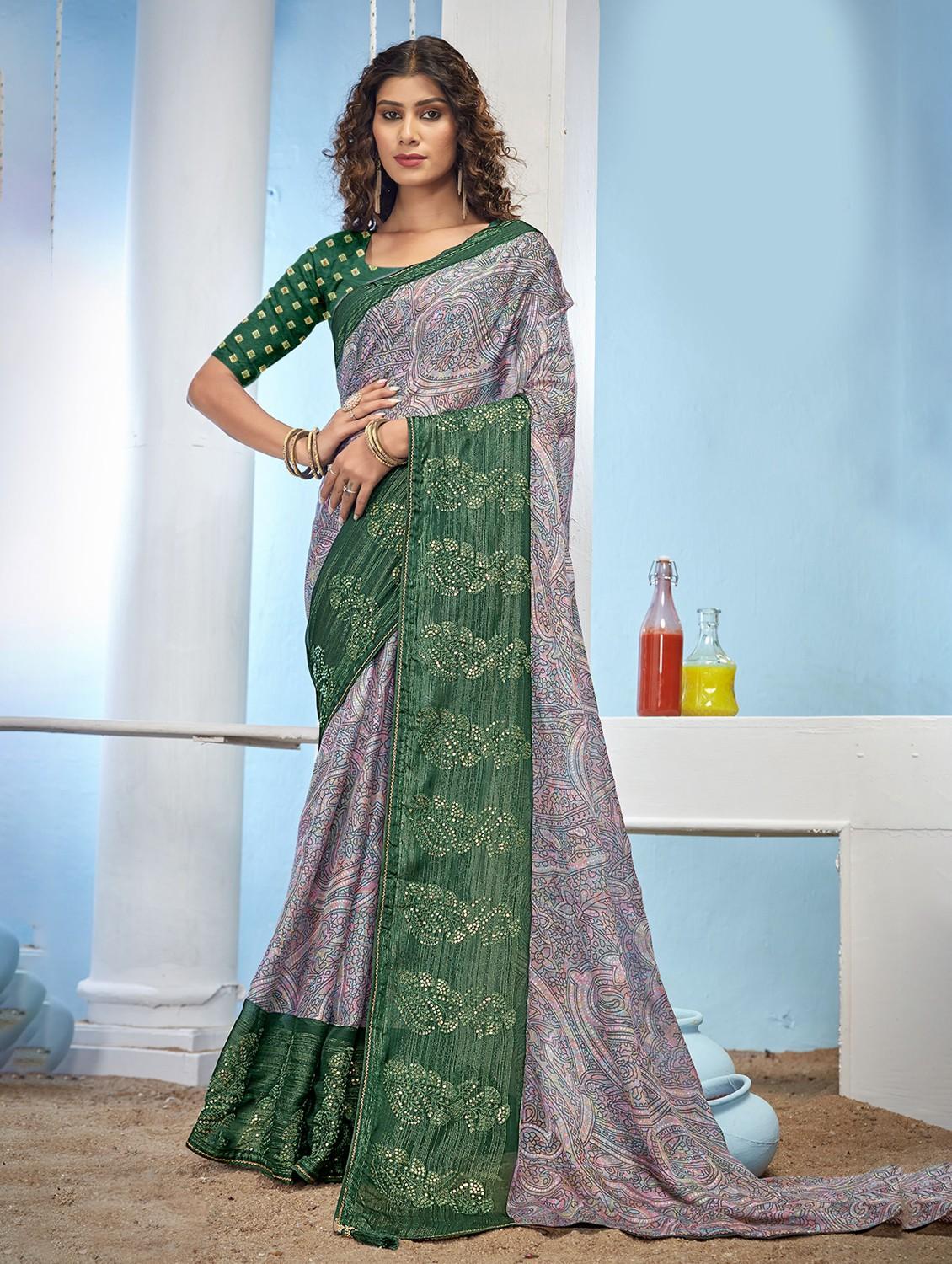 women's printed multi colored saree with blouse - 20283136 - Zoom Image - 0
