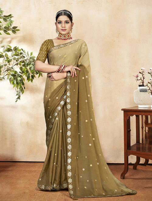 olive colored embellished saree with blouse - 20283516 - Standard Image - 0