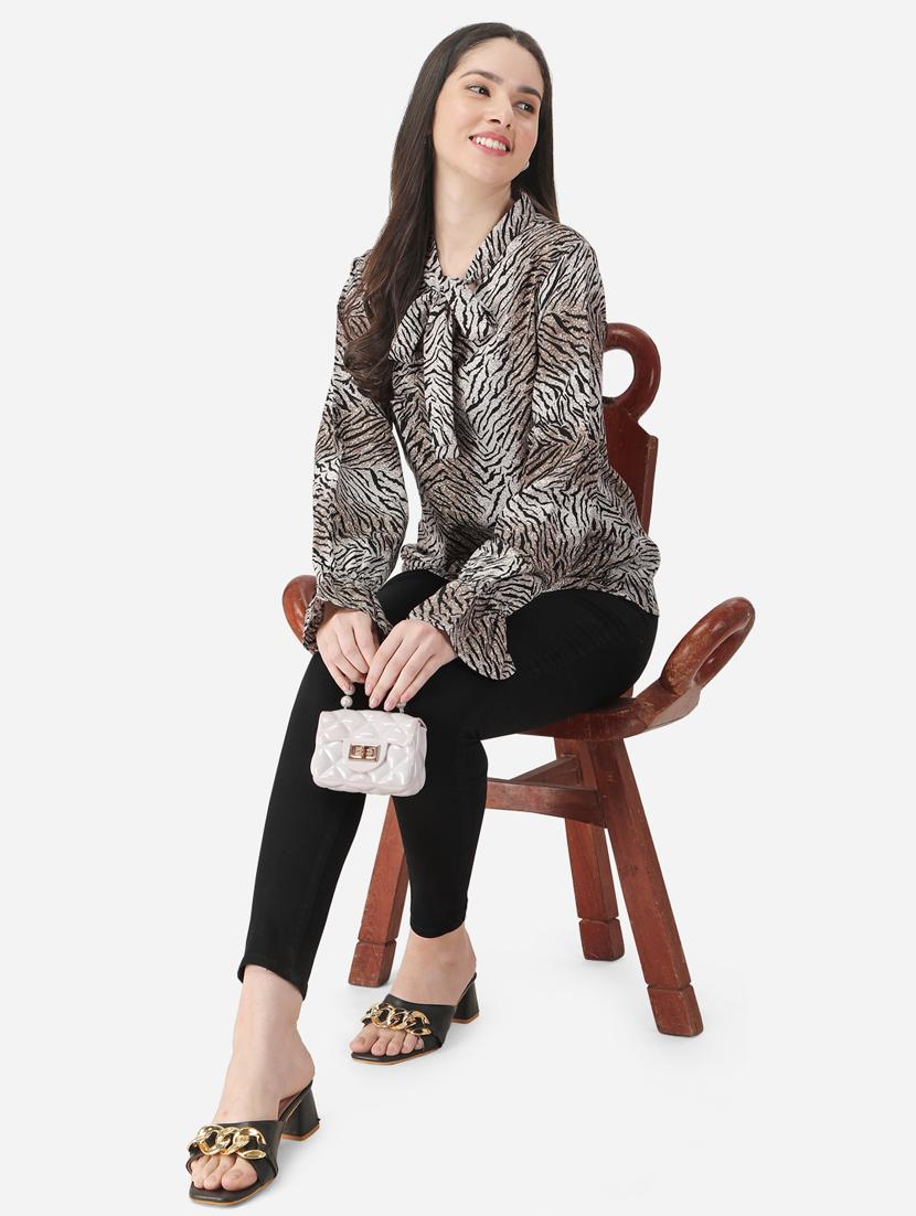 women's straight tie-up neck top - 20283928 - Standard Image - 3