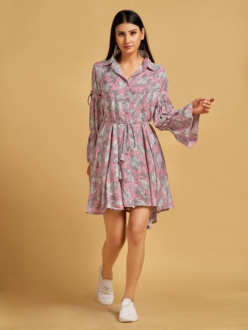 pink paisley print bell sleeves fit & flare dress - 20284307 -  Standard Image - 0