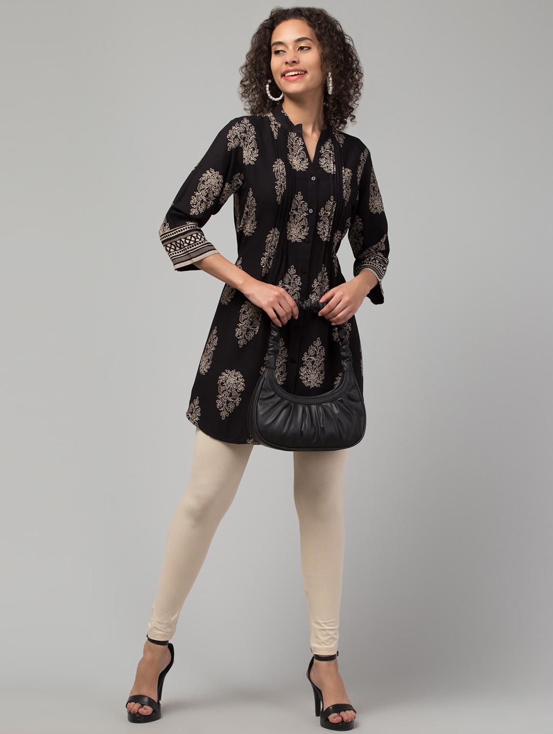 women mandarin neck block printed regular tunic - 20284312 - Standard Image - 5