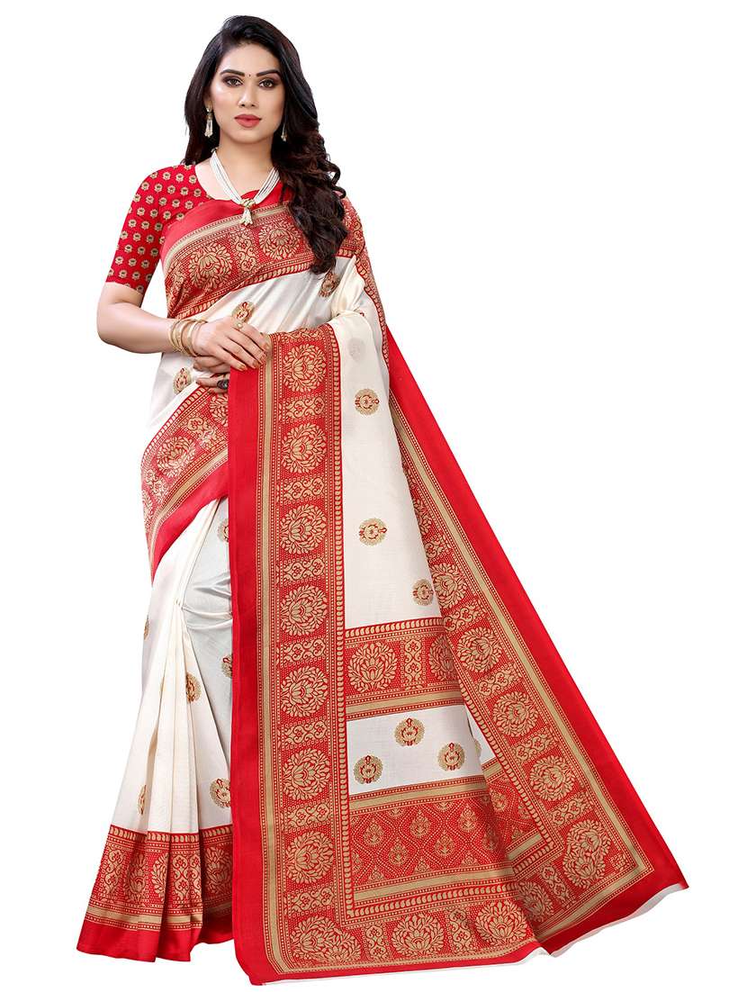 women's self design white colored saree with blouse