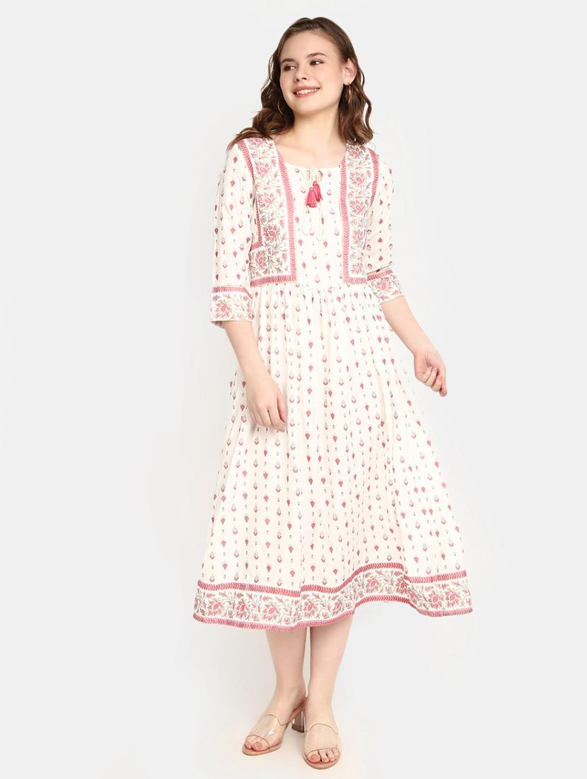 women white tie-up-neck flared dress - 20285777 - Standard Image - 3