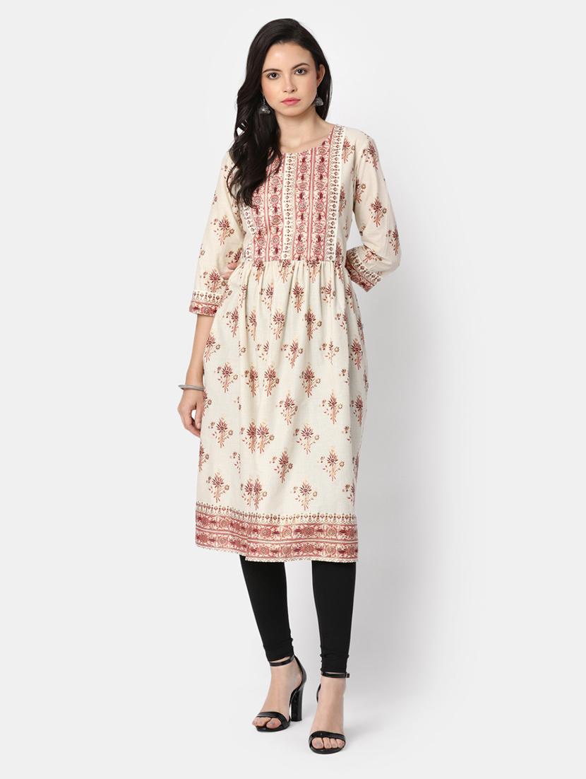 women white round neck a-line kurta - 20285826 - Zoom Image - 0