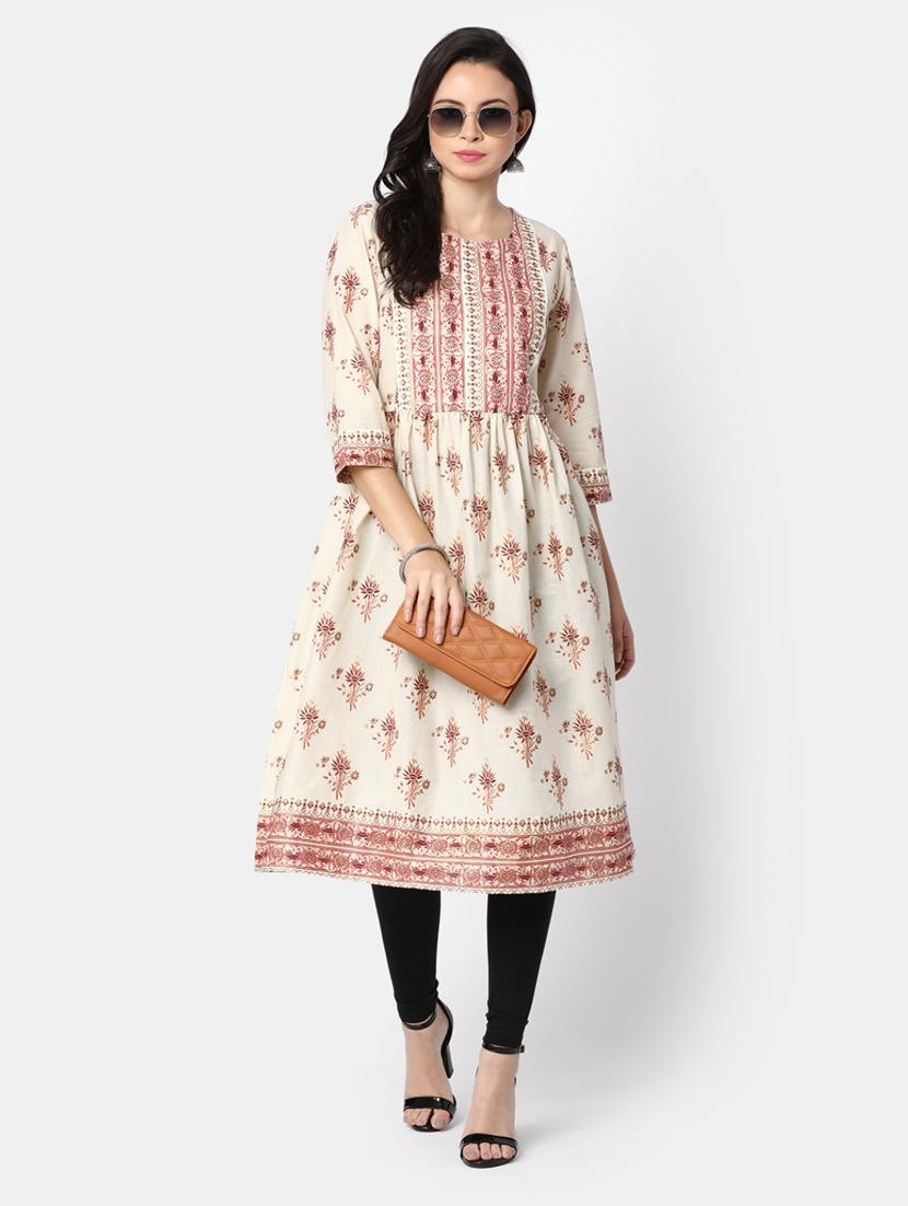 women white round neck a-line kurta - 20285826 - Standard Image - 3