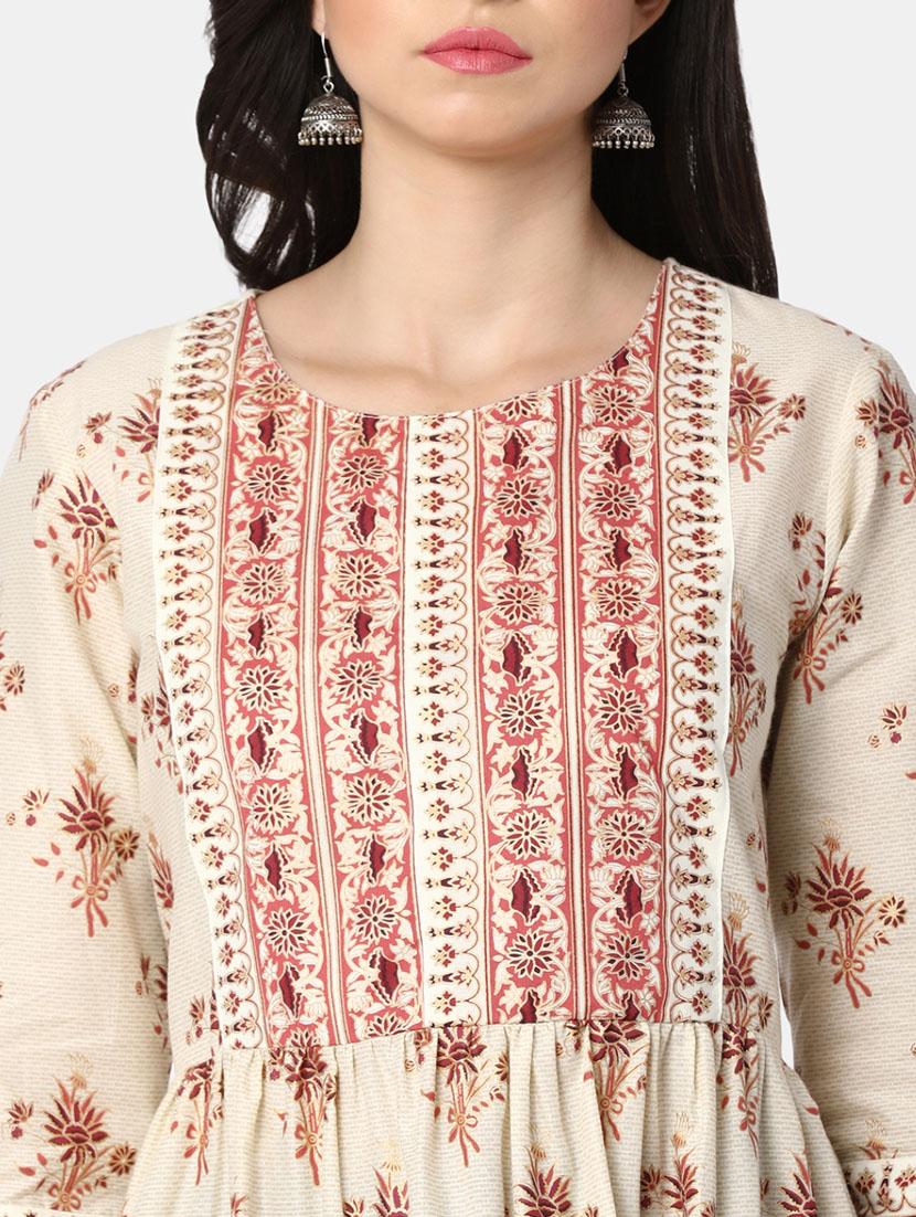 women white round neck a-line kurta - 20285826 - Standard Image - 5