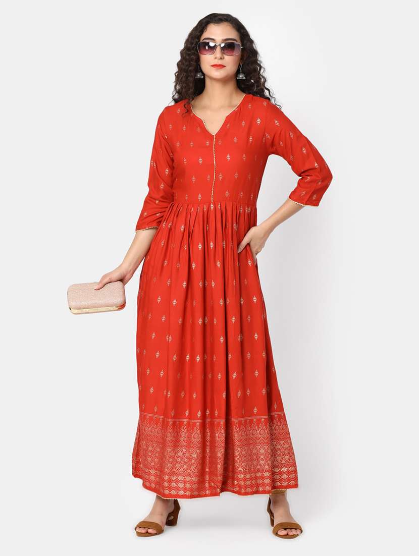 women red notch neck flared dress - 20285828 -  Standard Image - 3