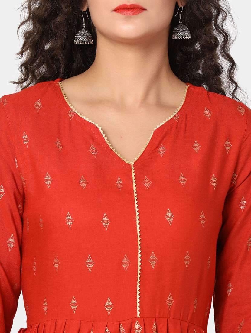 women red notch neck flared dress - 20285828 -  Standard Image - 5