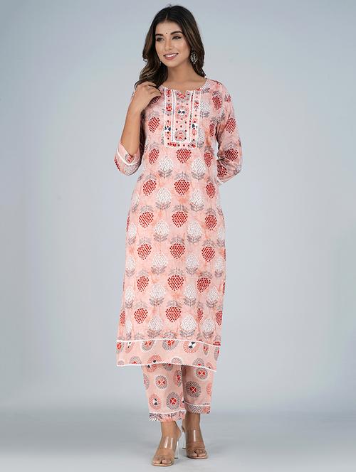 pink colored kurta pant set - 20285952 -  Standard Image - 0