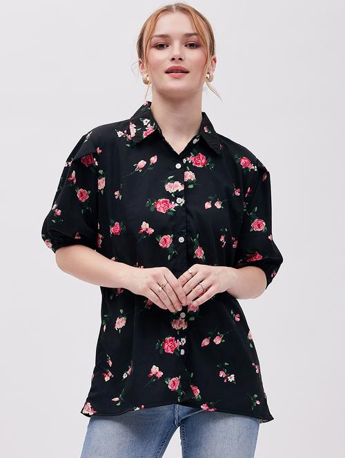 women floral print puff sleeves shirt - 20287694 - Standard Image - 0