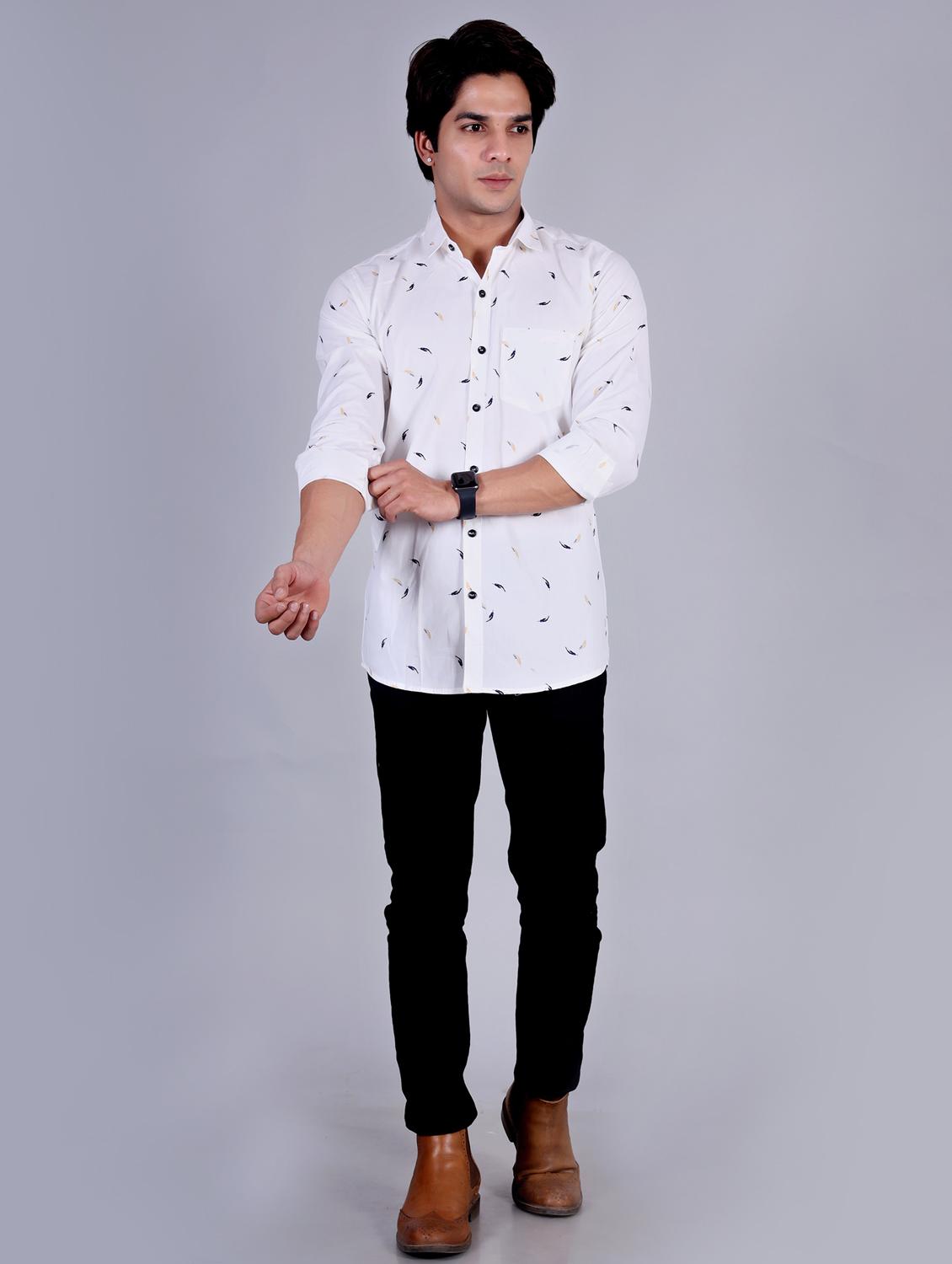 mens leaf print casual shirt - 20287758 - Standard Image - 3