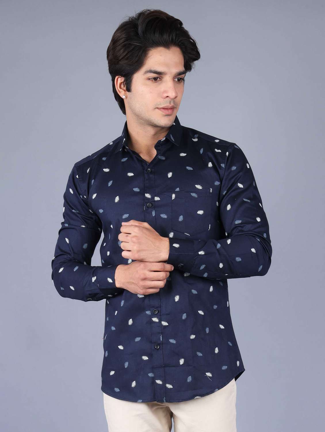 mens leaf print casual shirt