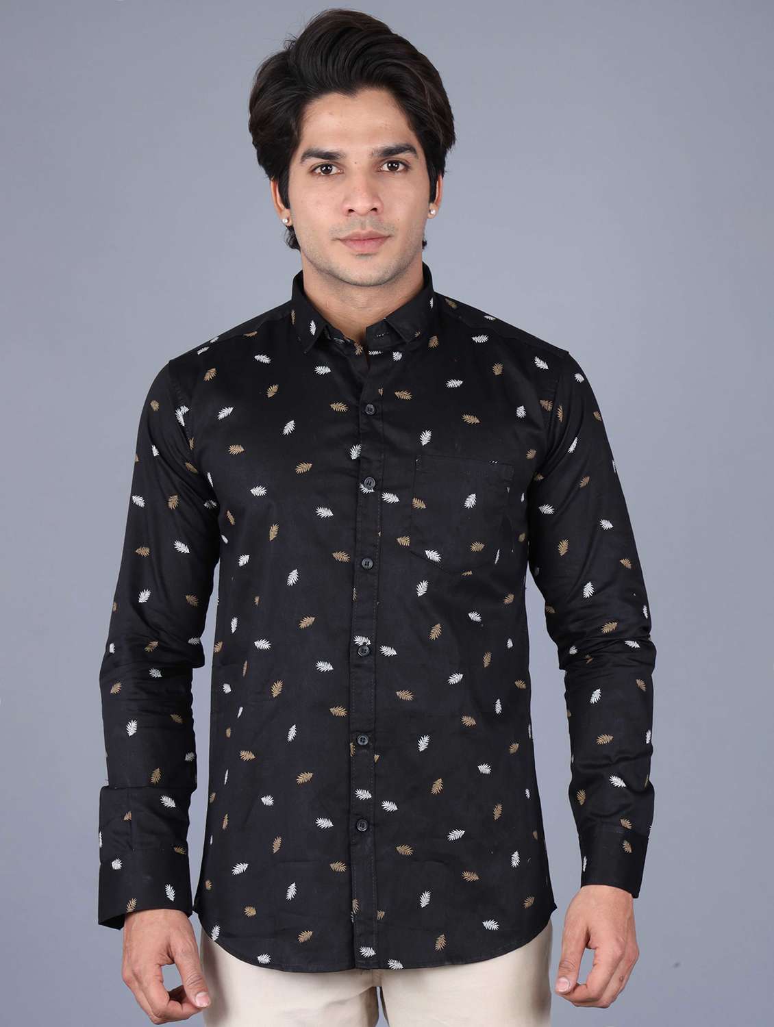 mens leaf print casual shirt