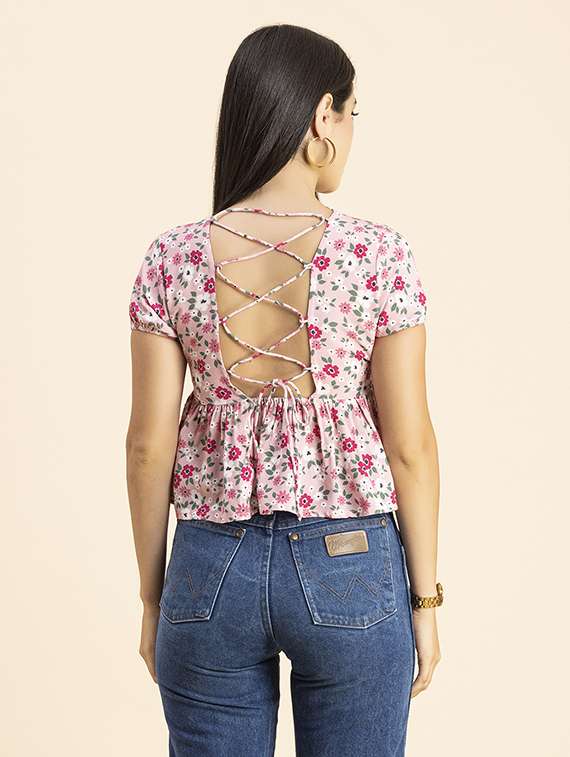 women's peplum round neck top - 20288098 -  Standard Image - 3