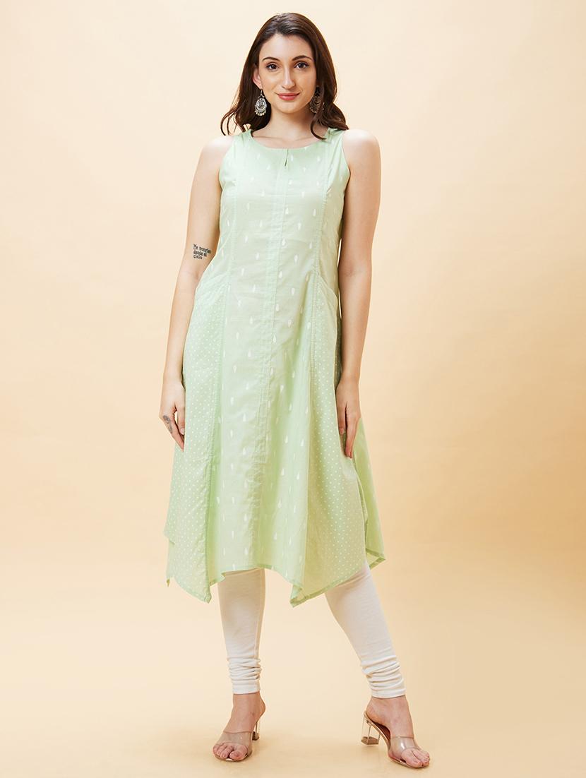 women green cotton asymmetric kurta - 20288165 - Standard Image - 3